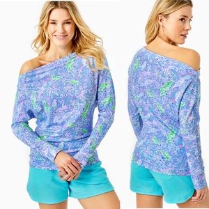 Lilly Pulitzer Sheera One Shoulder Top The Turtle Package Blue Peri